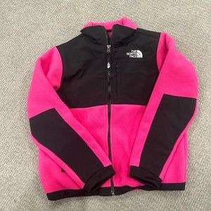 Kids size medium (10-12) North Fave fleece jacket, hot pink with tags attached.